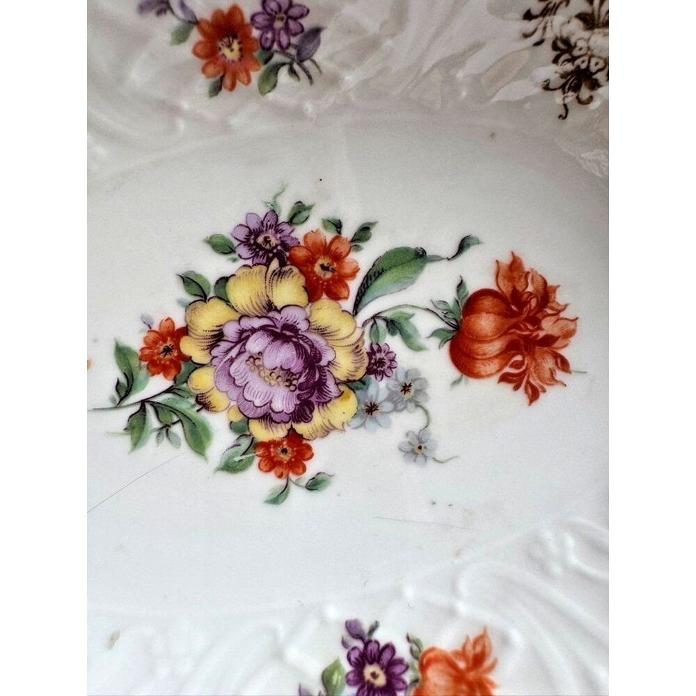 Schumann Bavaria Serving Bowl Gilt Dresden Floral Oval Scalloped Porcelain - Picture 3 of 14